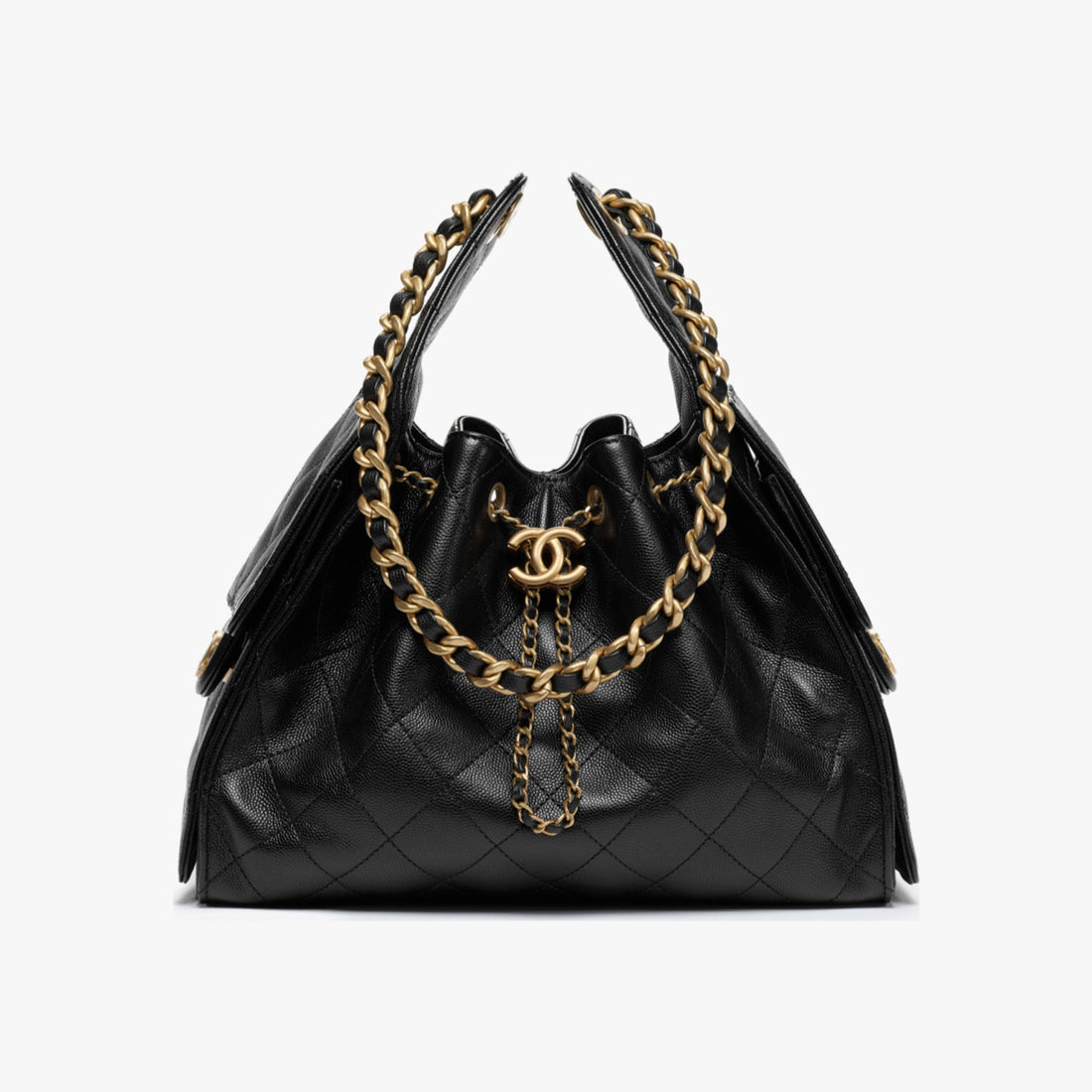 Quilted Drawstring Bag - Black