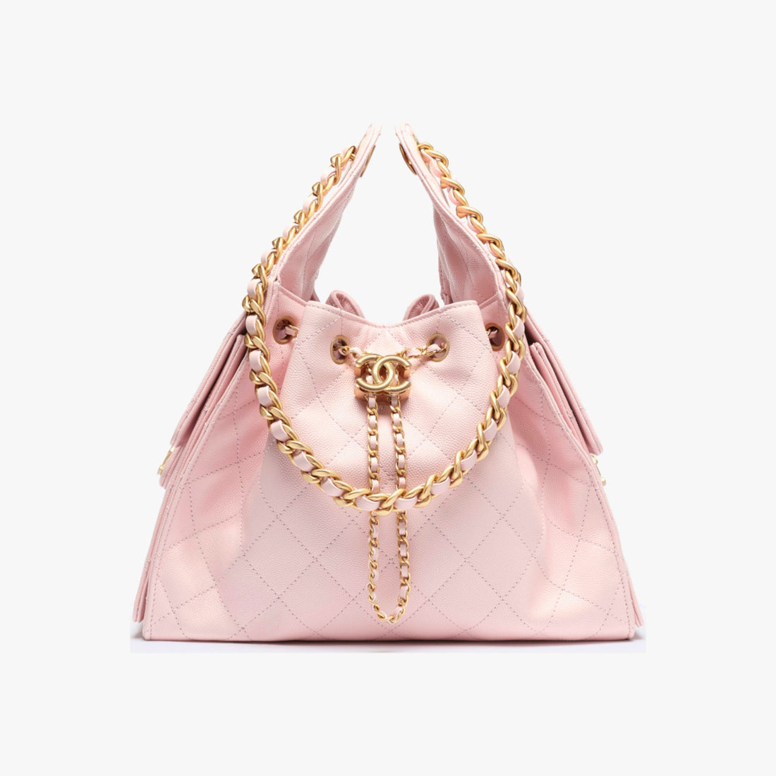 Quilted Drawstring Bag - Pink