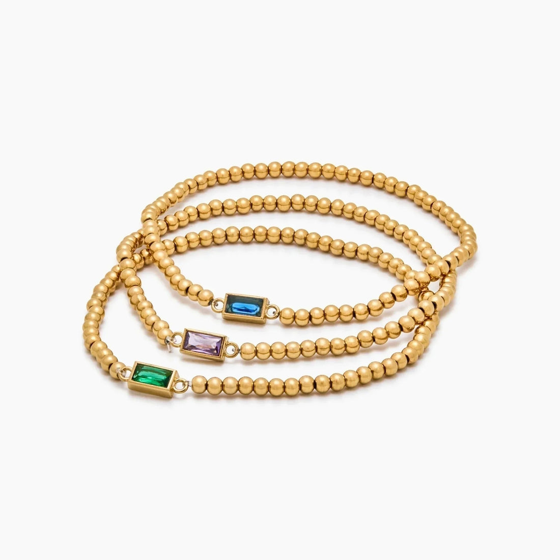 Gold Beaded Bracelet with Birthstone