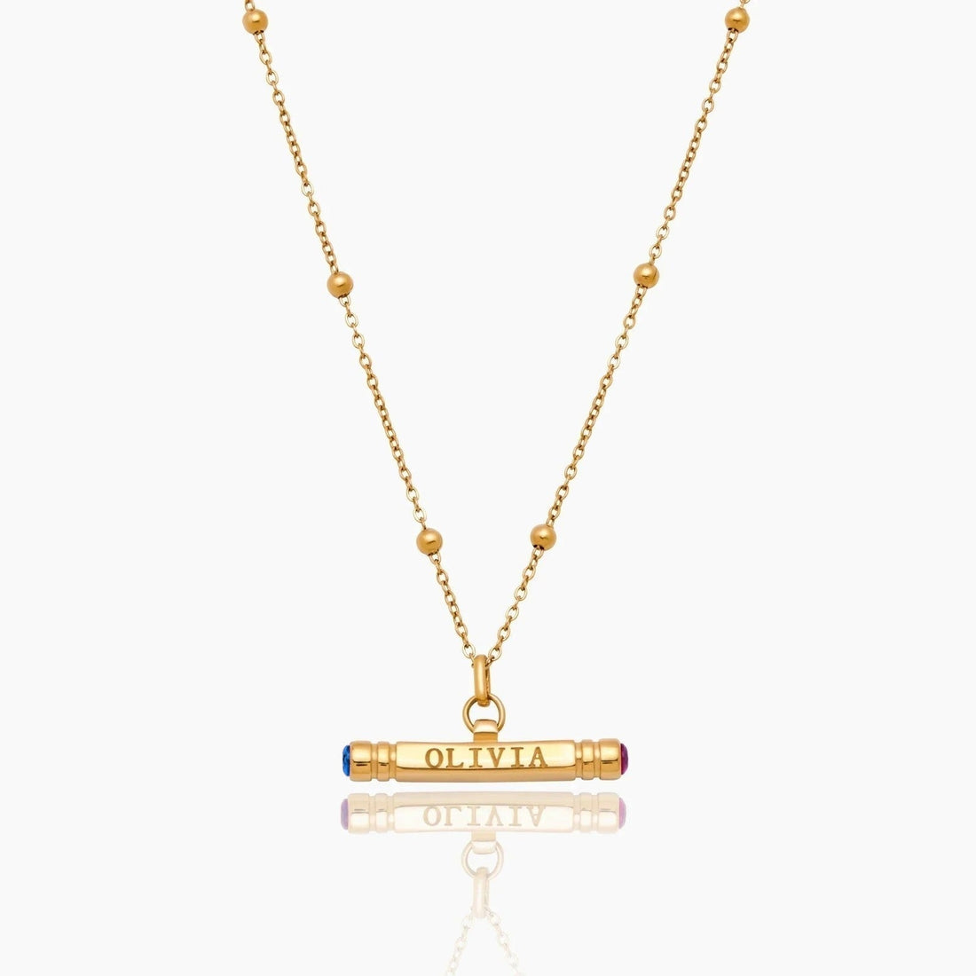 Personalized T-Bar Necklace with Name and Birthstone