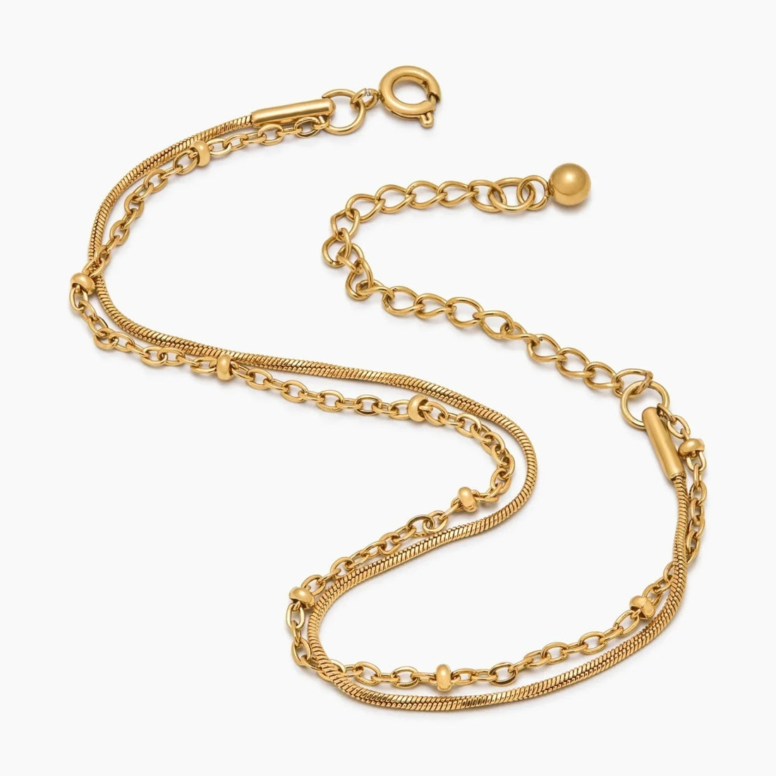 Layered Bracelet with Ball Chain and Snake Chain