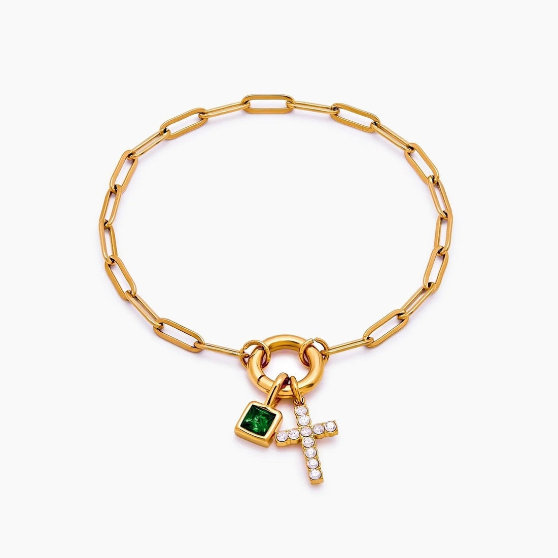 Paperclip Chain Charm Bracelet with Cross
