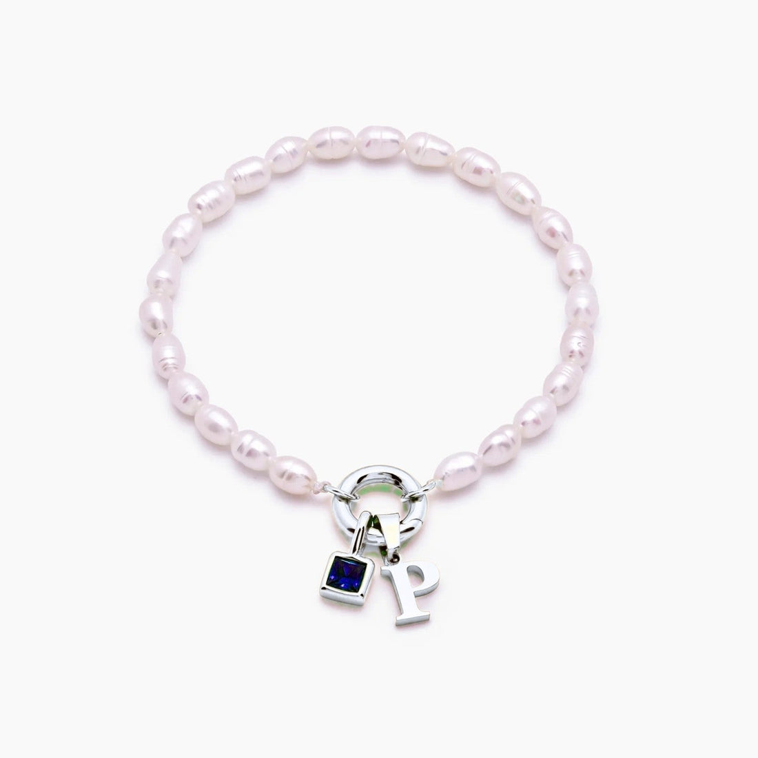 Pearl Bracelet with Initial and Birthstone