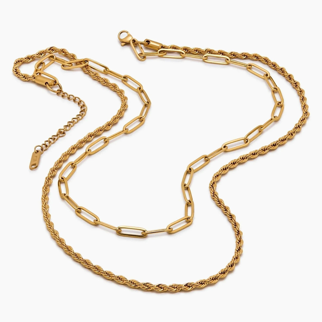 Double Necklace with Paperclip and Rope Chain