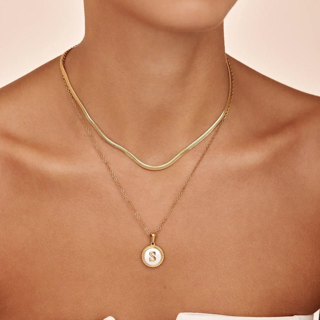 Necklace with Mother-of-Pearl Initial Pendant