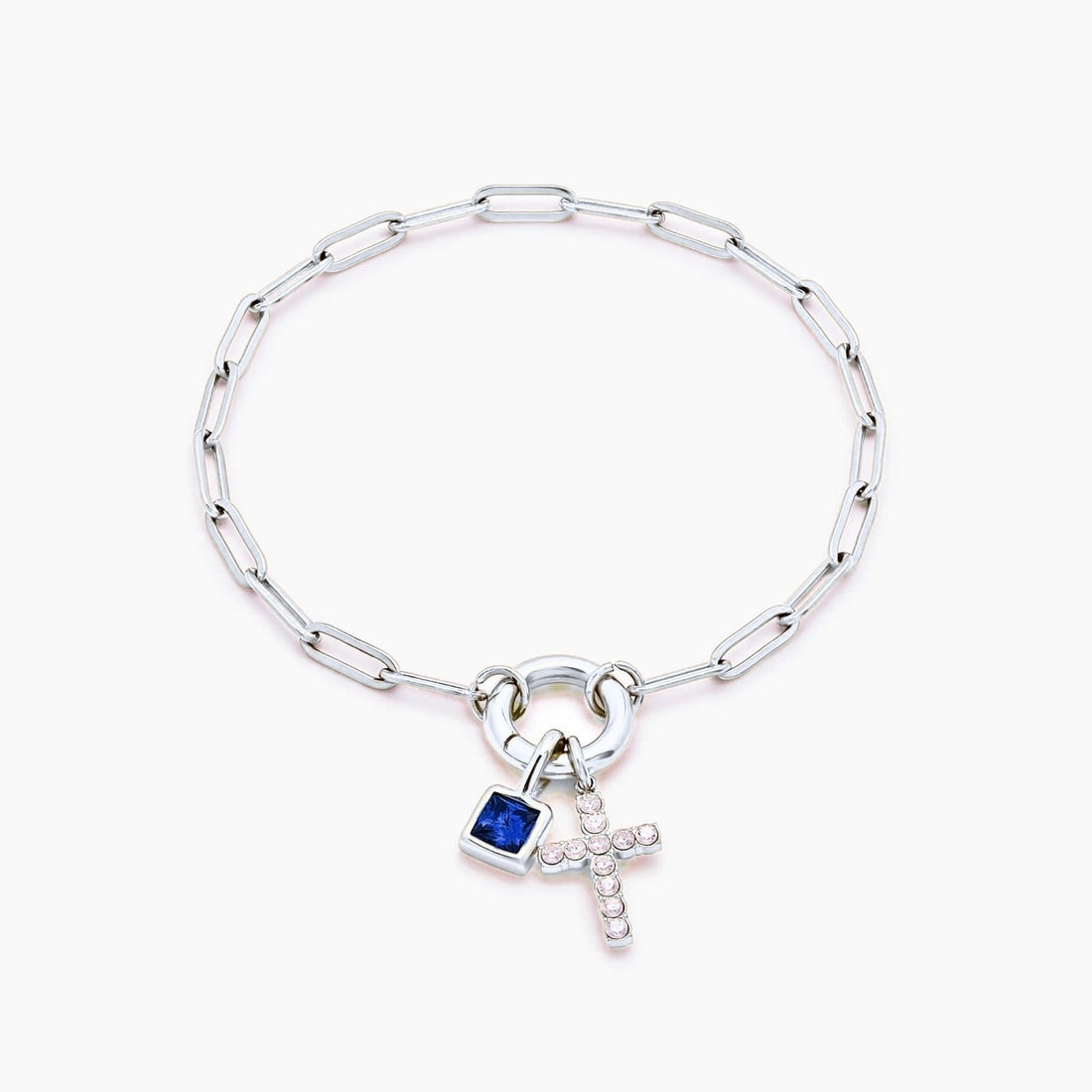 Paperclip Chain Charm Bracelet with Cross
