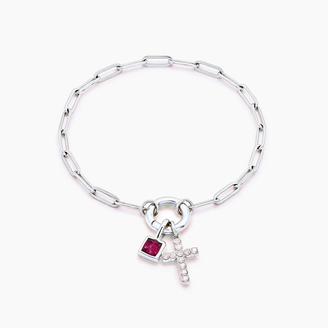 Paperclip Chain Charm Bracelet with Cross
