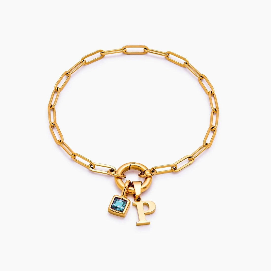 Paperclip Bracelet with Initial and Birthstone