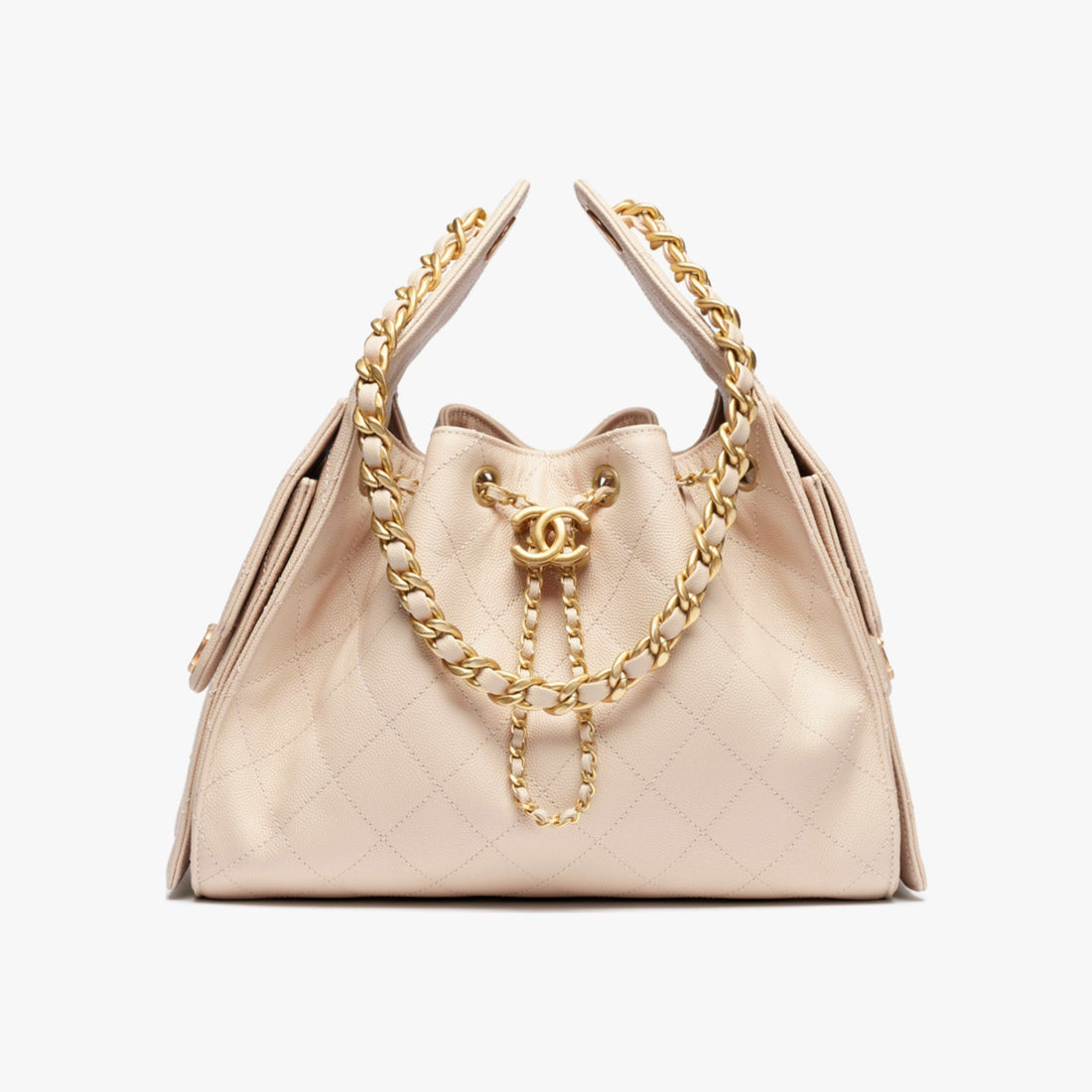 Quilted Drawstring Bag - Beige