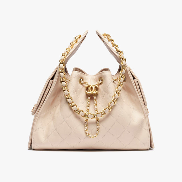 Quilted Drawstring Bag - Beige