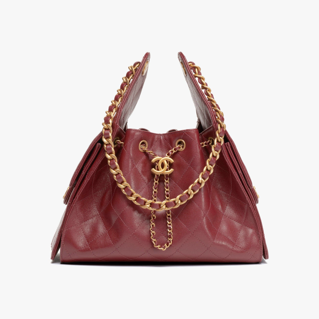Quilted Drawstring Bag - Burgundy
