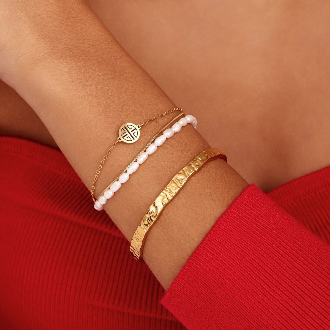 Sunshine Layered Pearl and Gold Bracelet