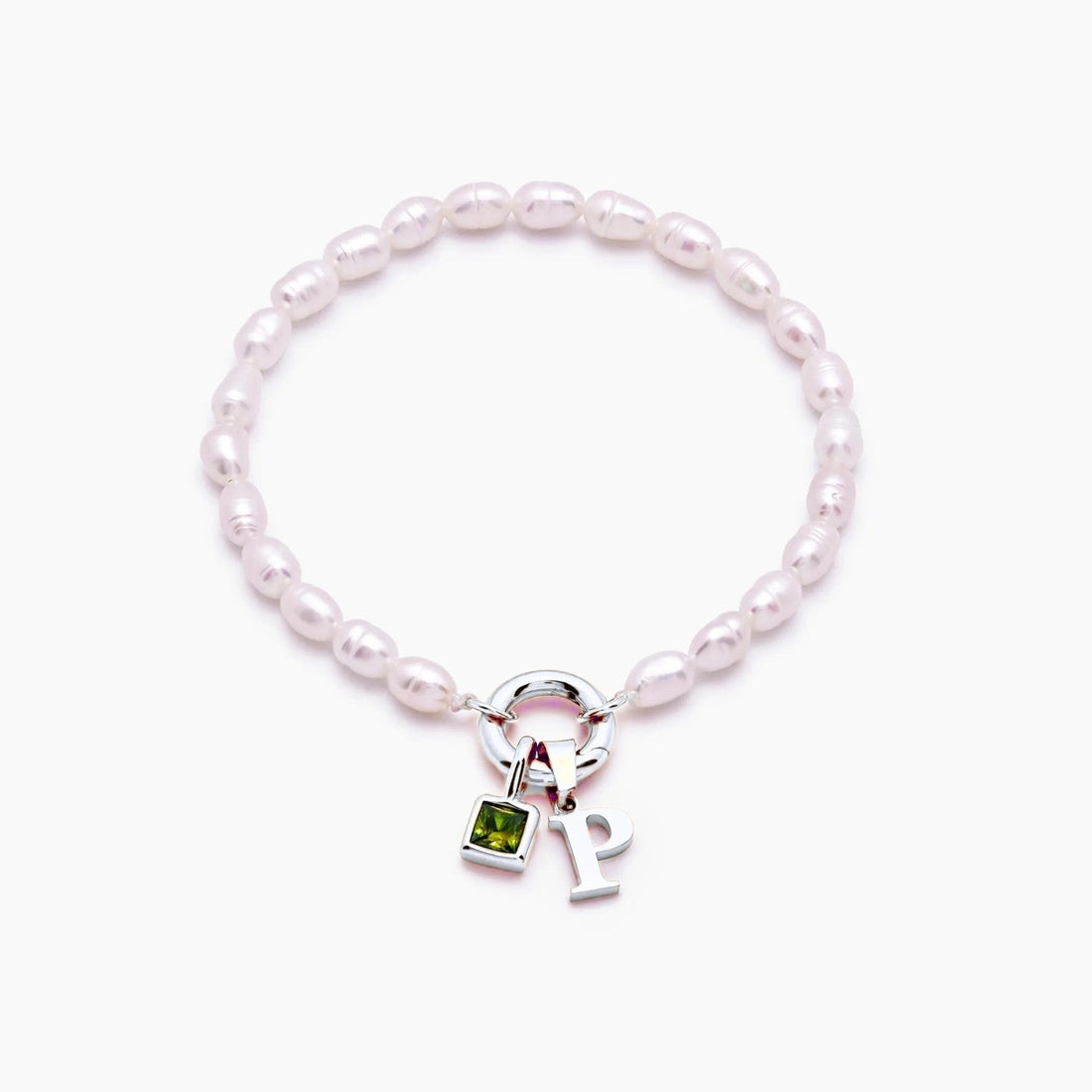 Pearl Bracelet with Initial and Birthstone