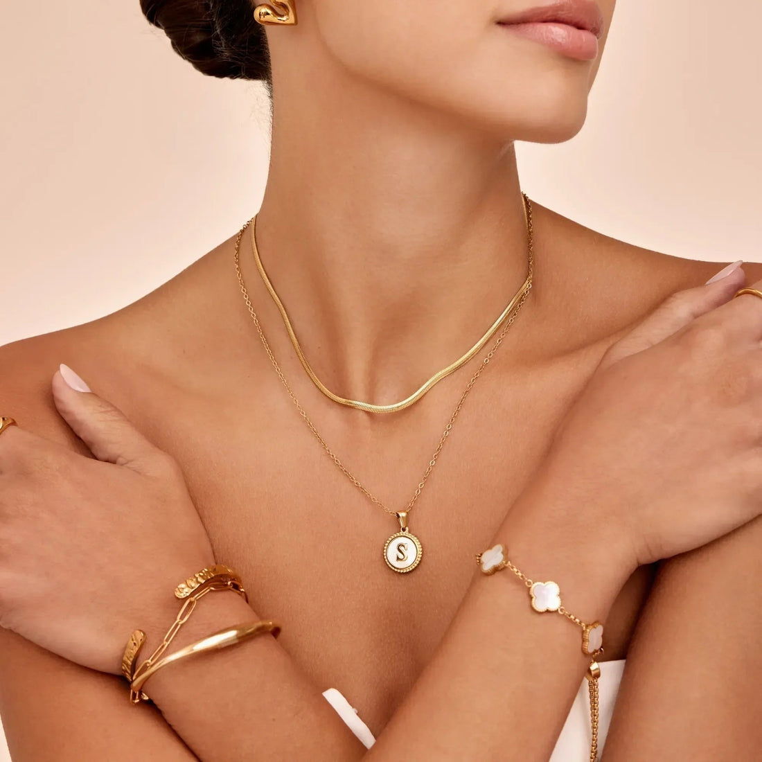 Necklace with Mother-of-Pearl Initial Pendant