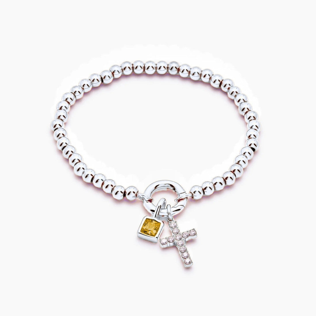 Beaded Bracelet with Cross and Birthstone