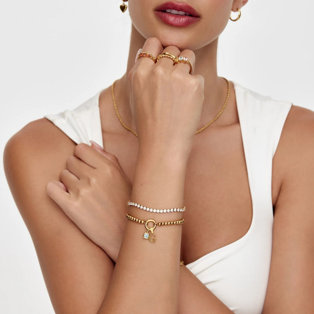 Cross Charm Bracelet with Pearl and Birthstone