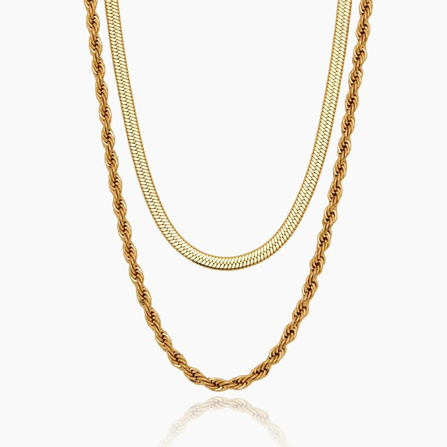 Double Necklace with Herringbone and Rope Chain