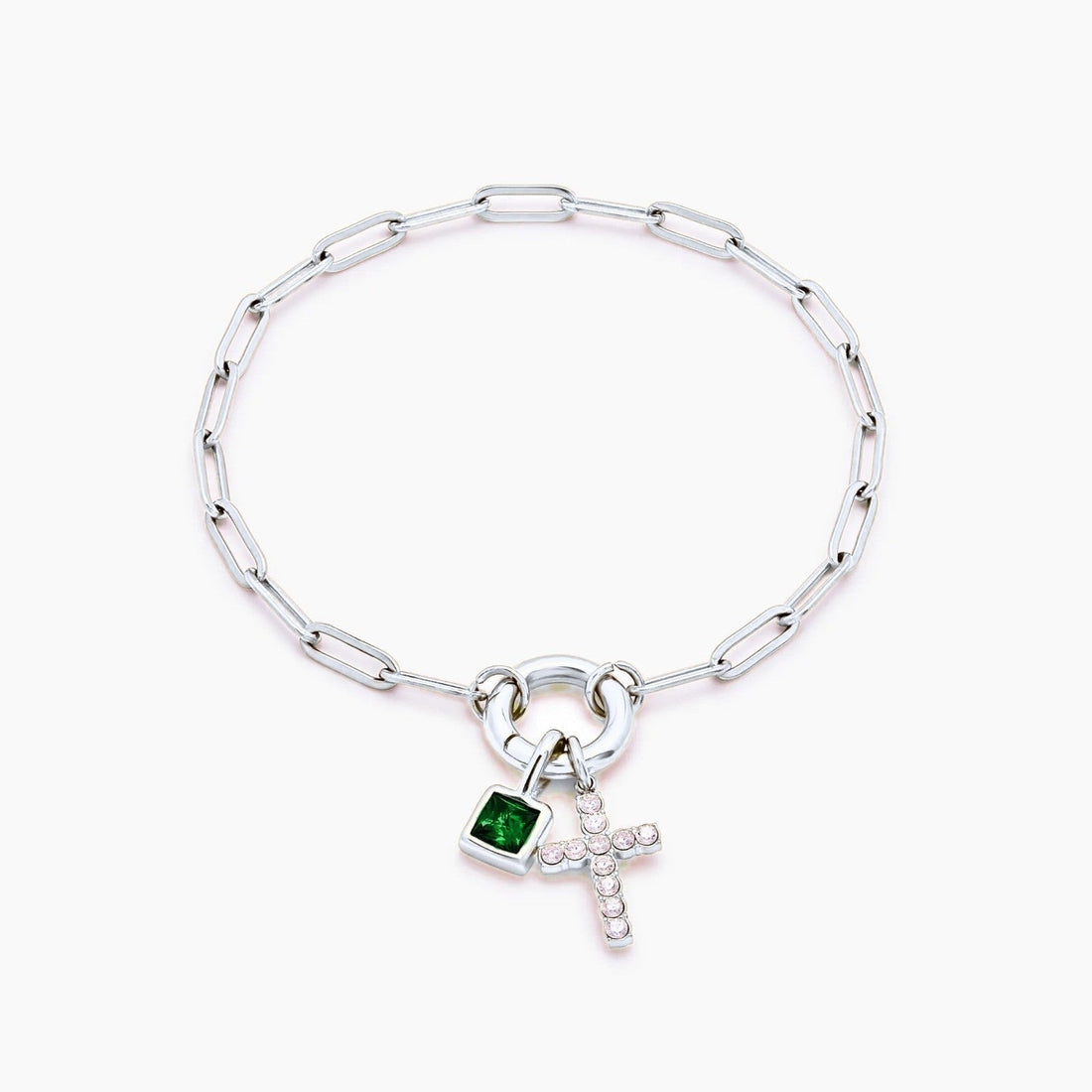 Paperclip Chain Charm Bracelet with Cross
