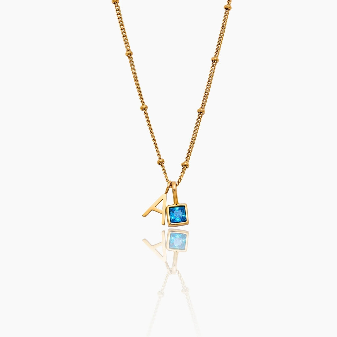 Initial Necklace with Gemstone
