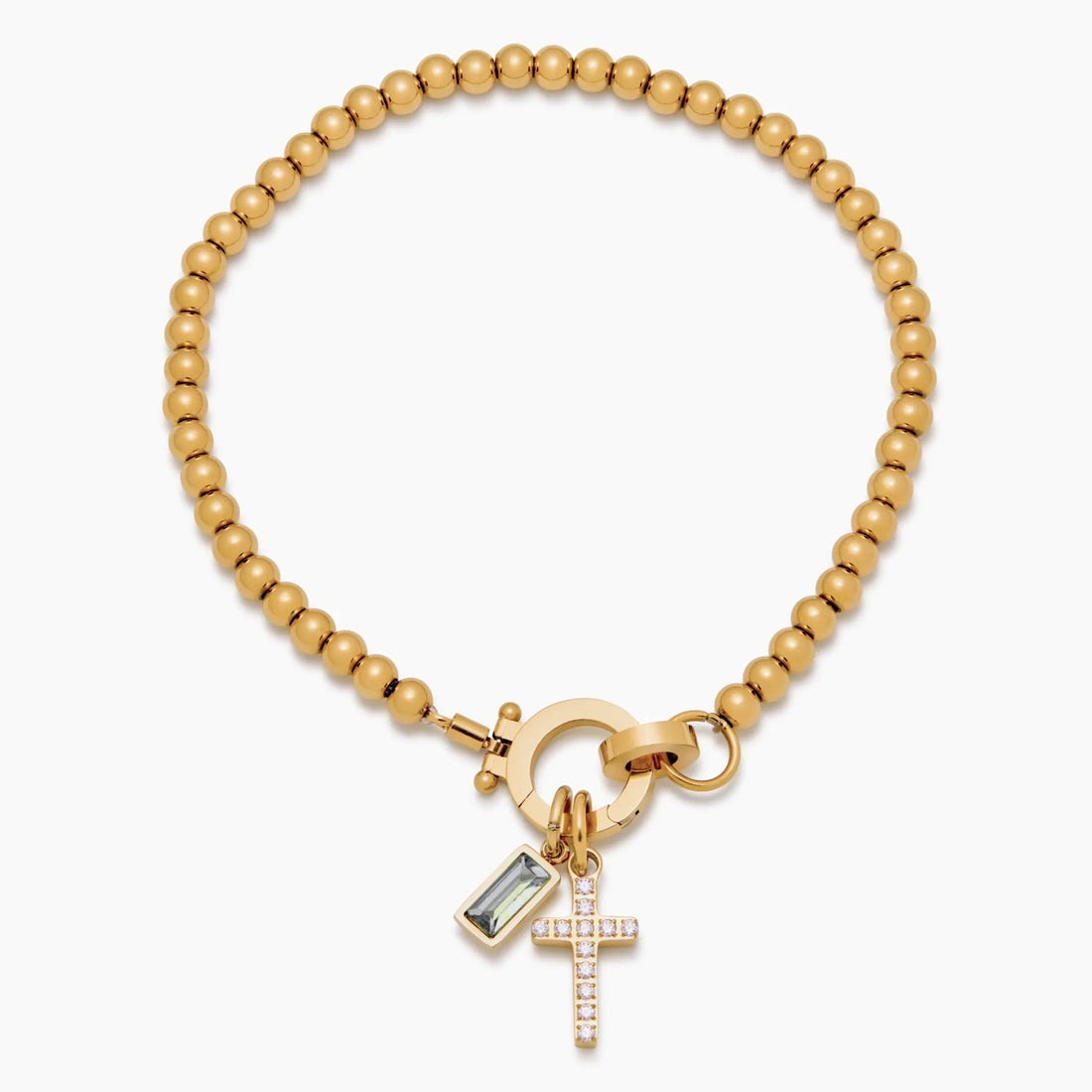 Beaded Bracelet with Cross Charm and Birthstone