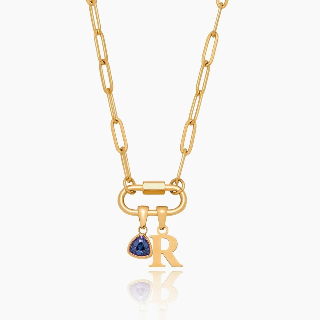 Necklace with Carabiner Charm, Initial and Birthstone