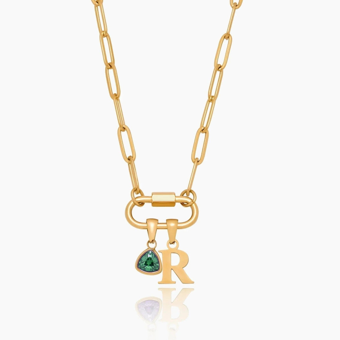 Necklace with Carabiner Charm, Initial and Birthstone