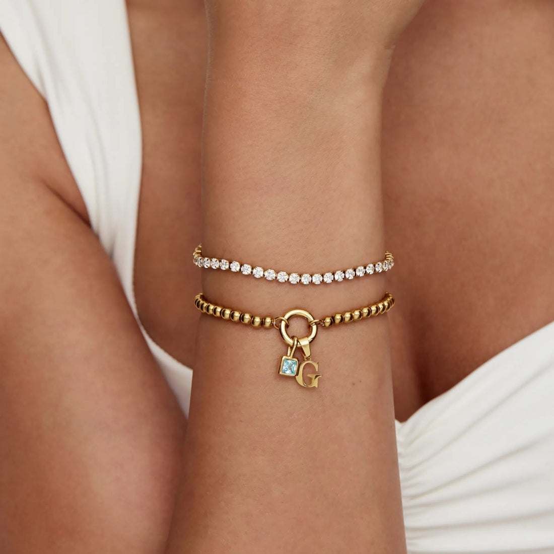 Initial Bracelet with Birthstone