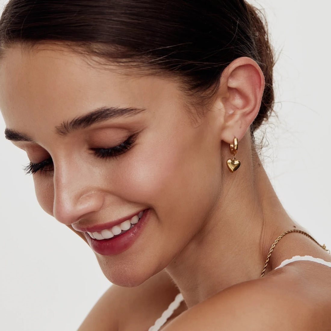 Huggie Earrings with Heart Pendant