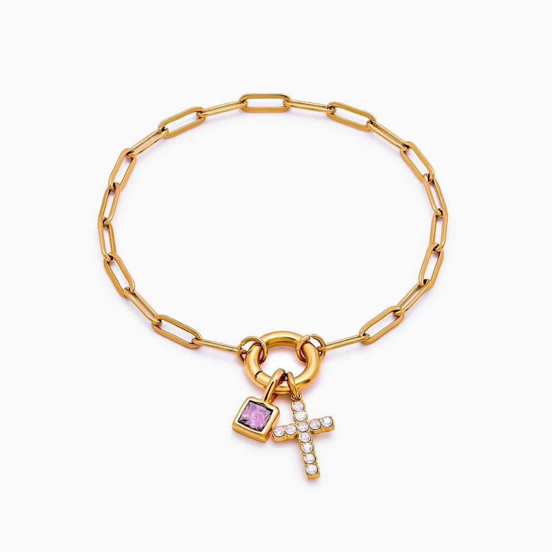 Paperclip Chain Charm Bracelet with Cross