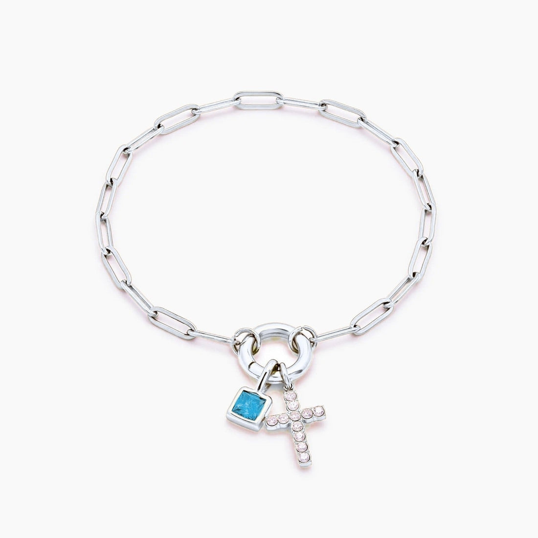 Paperclip Chain Charm Bracelet with Cross