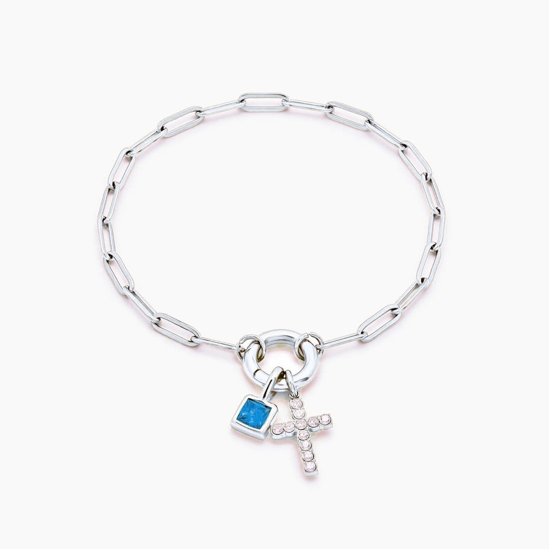 Paperclip Chain Charm Bracelet with Cross