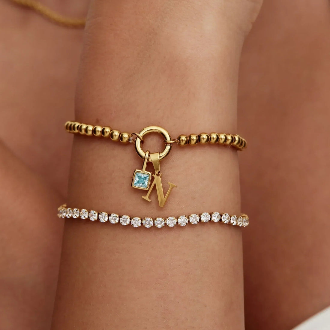 Initial Bracelet with Birthstone