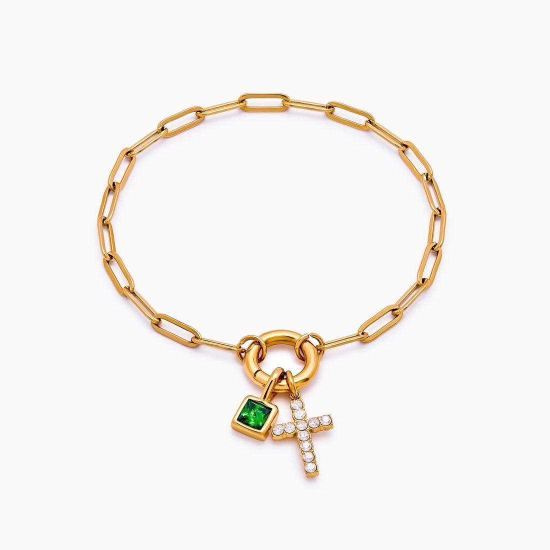 Paperclip Chain Charm Bracelet with Cross